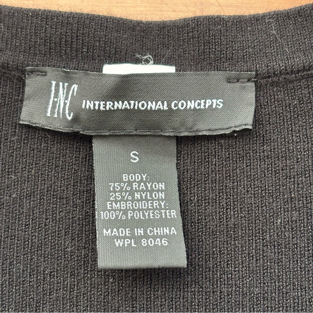INC International Concepts Black Daisy/ Rose Embroidered Knit Dress, Size Small - Picture 10 of 14